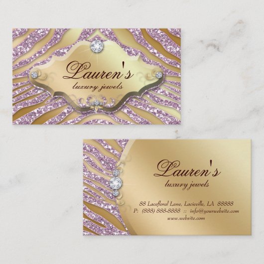 ジュエリーゼブラ名刺スパークルピンク金ゴールド 名刺 (正面/裏面)