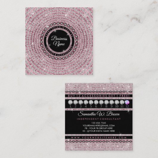 ジュエリーダイアモンドサークルピンクグリきらきら光るッツ スクエア名刺 (正面/裏面)