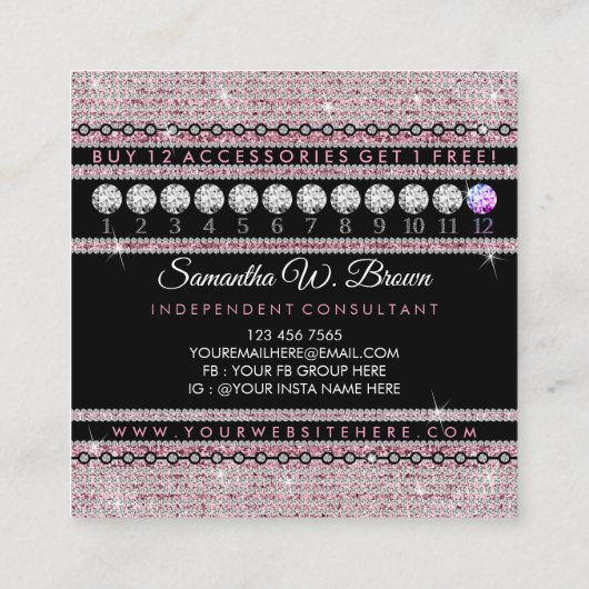 ジュエリーダイアモンドサークルピンクグリきらきら光るッツ スクエア名刺 (裏面)