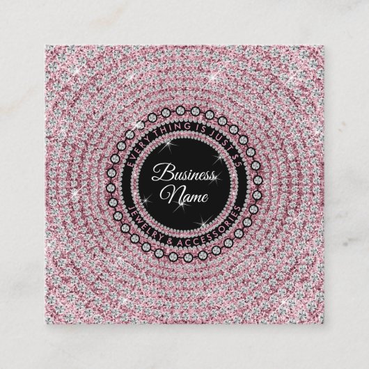 ジュエリーダイアモンドサークルピンクグリきらきら光るッツ スクエア名刺 (正面)