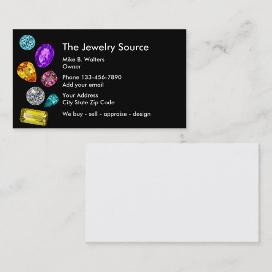 ジュエリーテーマビジネスプロファイルカードテンプレート 名刺 (正面/裏面)