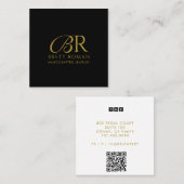 ジュエリーデザイエレガントナー金ゴールドモノグラムブラック スクエア名刺 (正面/裏面)