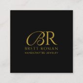 ジュエリーデザイエレガントナー金ゴールドモノグラムブラック スクエア名刺 (正面)