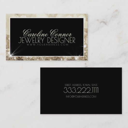 ジュエリーデザイナーグリッタースターブラックカはっきりしたード 名刺 (正面/裏面)