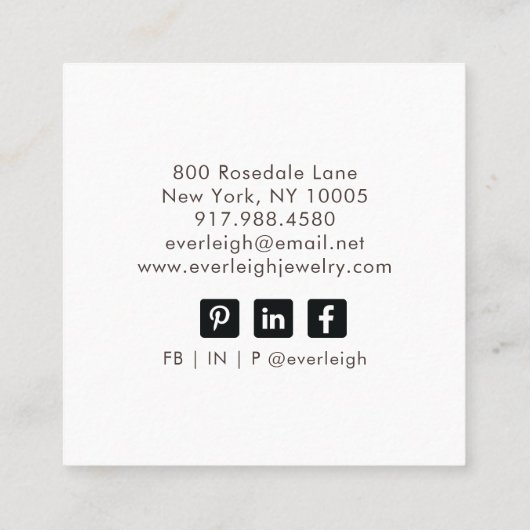 ジュエリーデザイナースクリプト署名 スクエア名刺 (裏面)