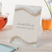 ジュエリーデザイナーピンク金ゴールドグリッター瑪瑙 台座サイン (インサイチュ)