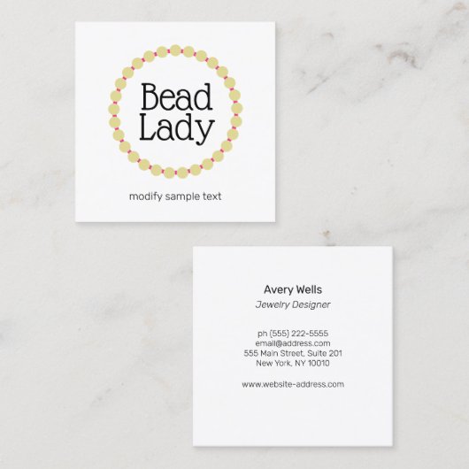ジュエリーデザイナーブレスレット/ネックレスビーズロゴ スクエア名刺 (正面/裏面)