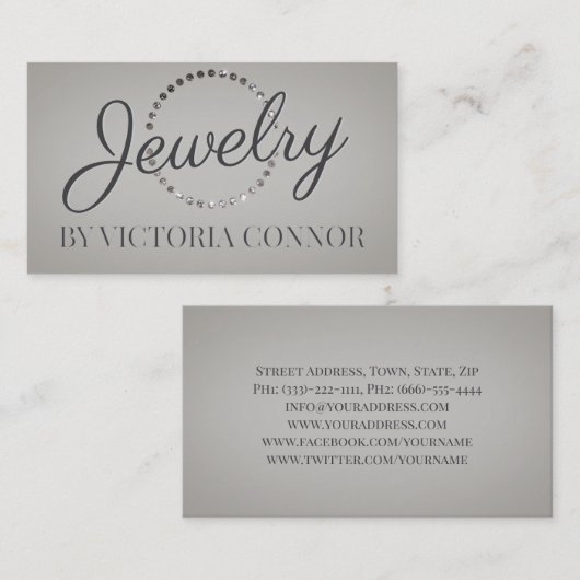 ジュエリーデザイナーメタルグリッタードット円グレー 名刺 (正面/裏面)