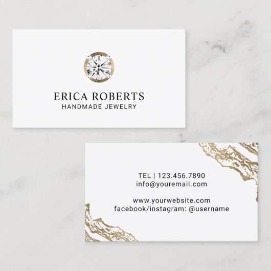 ジュエリーデザイナーモダンな金ゴールドのダイヤモンドの宝石類 名刺 (正面/裏面)