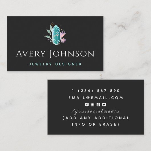 ジュエリーデザイナー水晶の花と月エレガント 名刺 (正面/裏面)