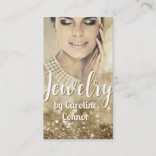 ジュエリーデザイナー金ゴールドスパークルラグジュアリー 名刺 (正面)