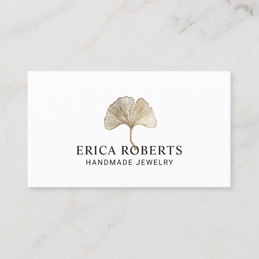 ジュエリーデザイナー金ゴールド植物銀杏ロゴ 名刺 (正面)
