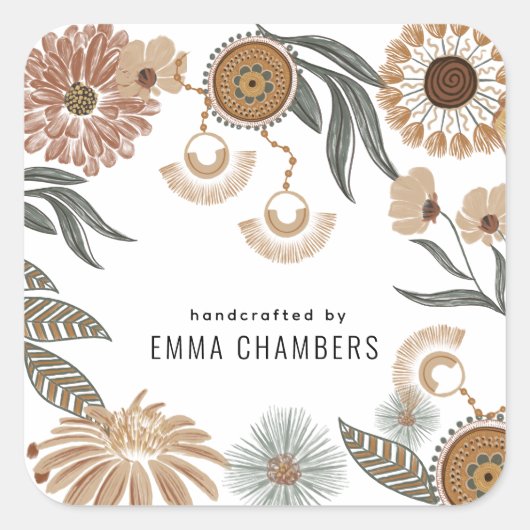 ジュエリーデザイナーBohoフローラ製品ラベル スクエアシール (正面)
