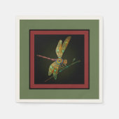 ジュエリートーンドラゴンフライがオリーブグリーンのマンダラに出会う スタンダードカクテルナプキン (正面)