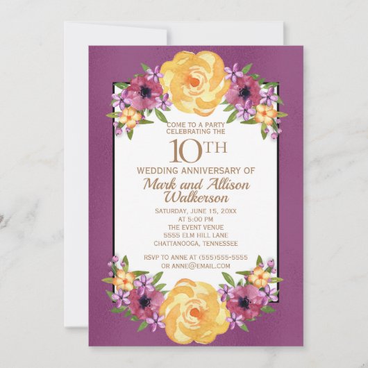 ジュエリートーンパープルイエローフローラ10周年記念 招待状 (正面)
