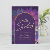 ジュエリートーンプラムパープルベリー結婚金ゴールド 招待状 (スタンド正面)