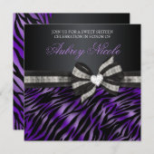 ジュエリードボウ付きシックなゼブラSweet sixteen招待状 招待状 (正面/裏面)