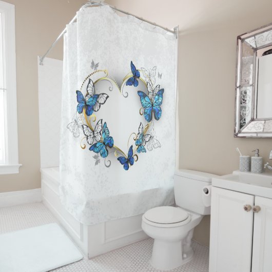 ジュエリーハートと蝶モルフォ シャワーカーテン (インサイチュ)