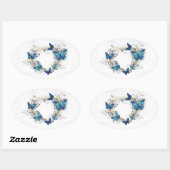 ジュエリーハートと蝶モルフォ 楕円形シール (シート)