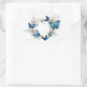 ジュエリーハートと蝶モルフォ 楕円形シール (バッグ)