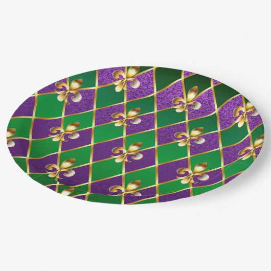 ジュエリーバックグラウンドマルディグラ ペーパープレート (アングル)
