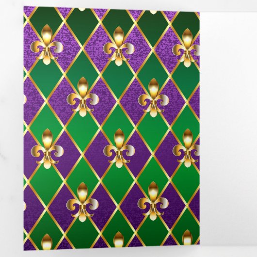 ジュエリーバックグラウンドマルディグラ 三つ折り招待状 (内部最初)