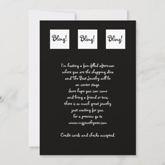 ジュエリーパーティの招待状ジュエリーオンブラック 招待状 (裏面)