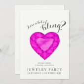 ジュエリーパーティー招待状ピンクサファイアラブきらきら光る 招待状 (正面/裏面)