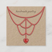 ジュエリーパールネックレス表示赤いハート スクエア名刺 (正面)