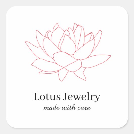 ジュエリービジネス赤い蓮の花あなたのロゴはこちら スクエアシール (正面)