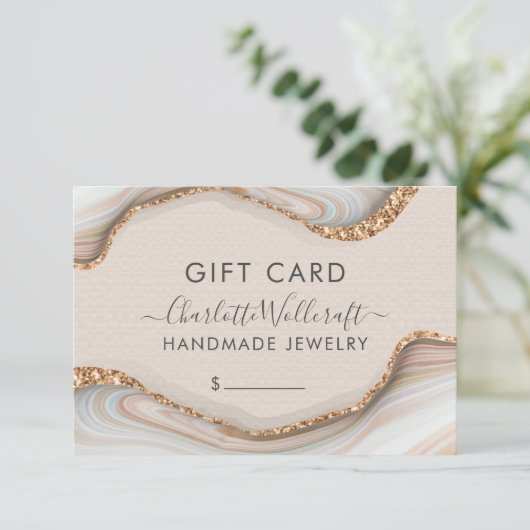 ジュエリーピンク金ゴールドグリッター大理石ギフト証明書 (スタンド正面)