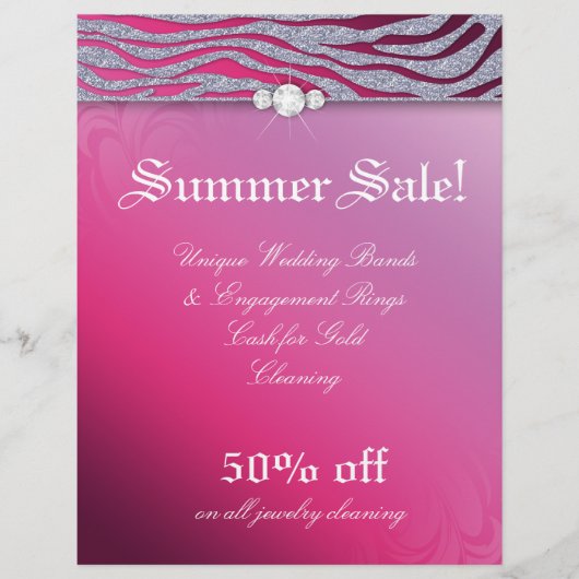 ジュエリーフライヤーヘアサロンゼブラスパークルピンク赤 チラシ (正面)