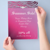 ジュエリーフライヤーヘアサロンゼブラスパークルピンク赤 チラシ (手)