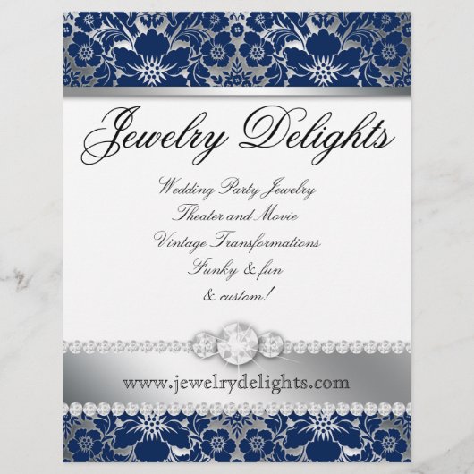 ジュエリーフライヤーヘアサロンフローラダマスクネイビーシルバー チラシ (正面)