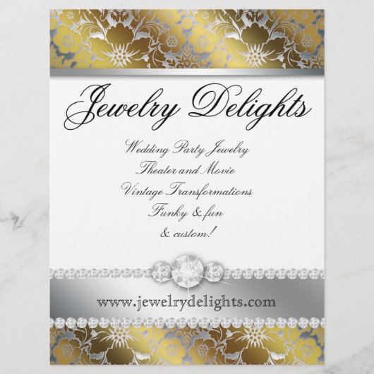 ジュエリーフライヤーヘアサロンフローラダマスク金ゴールドシルバー チラシ (正面)