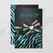 ジュエリーブボウ付きシックなゼブラRSVP 出欠カード (正面/裏面)