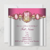 ジュエリーホットピンク金ゴールド誕生日パーティー 招待状 (裏面)