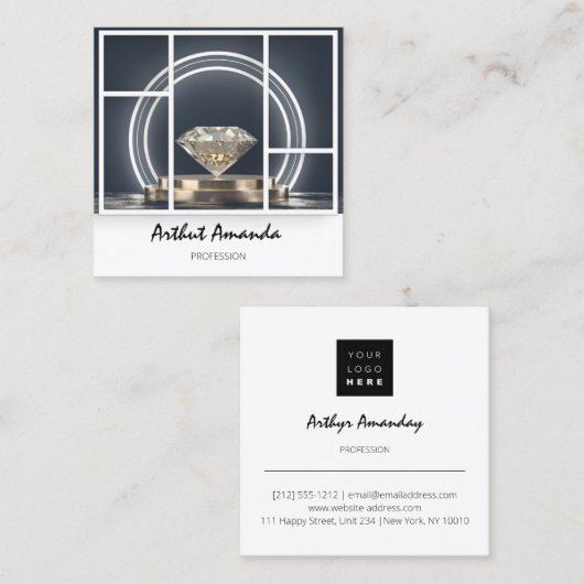 ジュエリーラグジュアリーグッズカスタムブティックロゴダイヤモンド スクエア名刺 (正面/裏面)