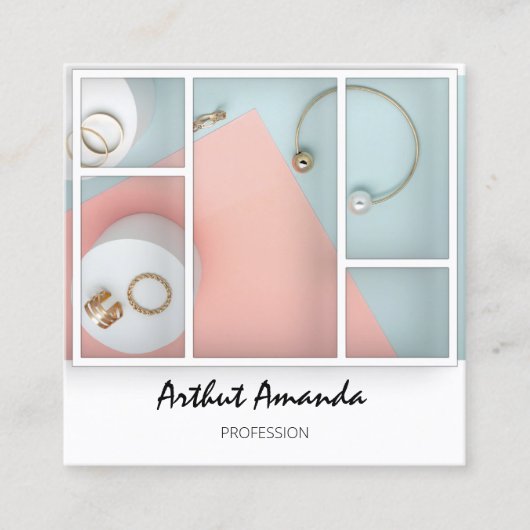 ジュエリーラグジュアリーグッズ真珠バラミントホワイトVIP スクエア名刺 (正面)