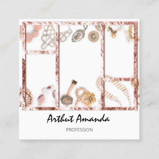 ジュエリーラグジュアリーグッズ真珠金ゴールドバラ枠 スクエア名刺 (正面)