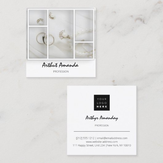 ジュエリーラグジュアリーグッズ真珠金ゴールドホワイトVIP スクエア名刺 (正面/裏面)