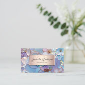 ジュエリーラグジュアリーフラワーシックなオパール質感QRコード 名刺 (スタンド正面)