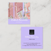 ジュエリーラグジュアリー金ゴールドパールバラピンクパープルフレーム スクエア名刺 (正面/裏面)