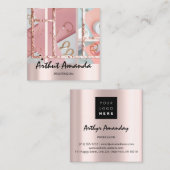 ジュエリーラグジュアリー金ゴールドパールバラピンクフォトフレーム スクエア名刺 (正面/裏面)