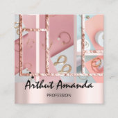 ジュエリーラグジュアリー金ゴールドパールバラピンクフォトフレーム スクエア名刺 (正面)