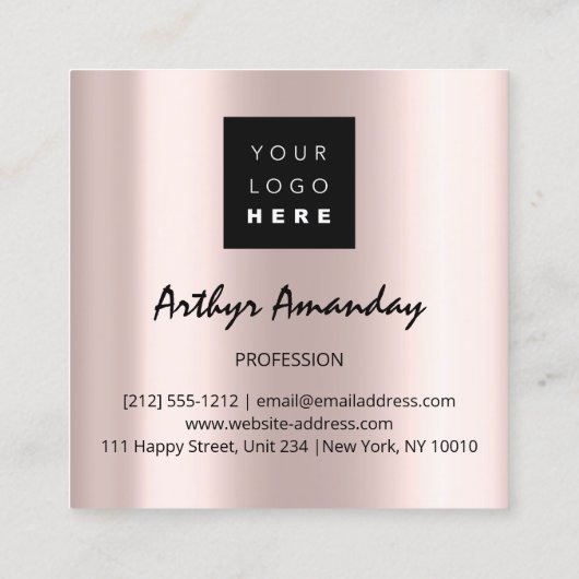 ジュエリーラグジュアリー金ゴールドパールバラピンクフォトフレーム スクエア名刺 (裏面)