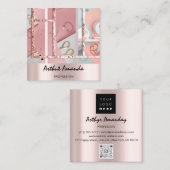 ジュエリーラグジュアリー金ゴールドパールバラピンクフォトQRコード スクエア名刺 (正面/裏面)