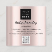 ジュエリーラグジュアリー金ゴールドパールバラピンクフォトQRコード スクエア名刺 (裏面)