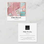 ジュエリーラグジュアリー金ゴールドパールバラピンクホワイトフレーム スクエア名刺 (正面/裏面)