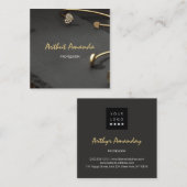 ジュエリーラグジュアリー金ゴールドモダンブラックピンク写真 スクエア名刺 (正面/裏面)